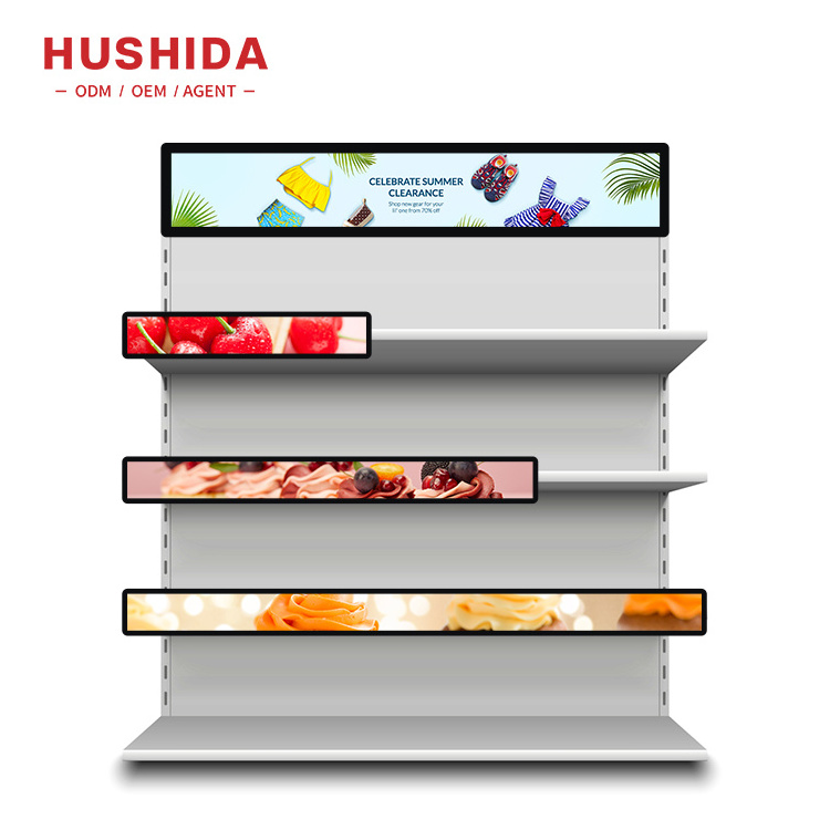 Mulit Size Stretched Android Lcd Shelf Screen Advertising Display Equipment For Supermarket Shelves