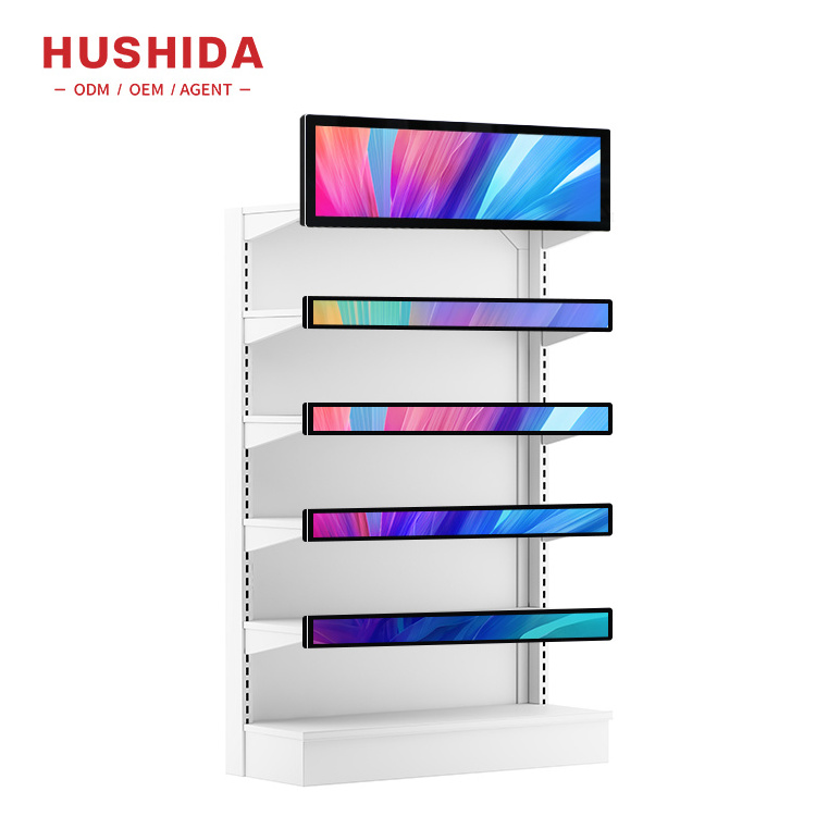 19.5 24 28.1 34 37.6 43 Inch Photo Video Advertising Display Lcd Shelf Stretched Touch Screen Shelf Display