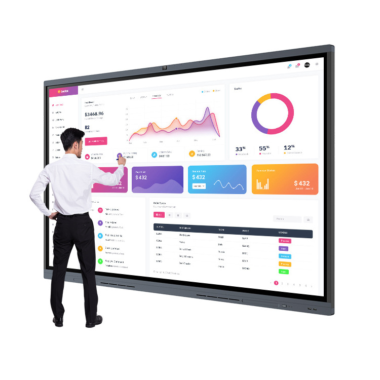 65 75 86 inch lcd smart board high resolution large big screen 4k tempered glass android system smart whiteboard interacative