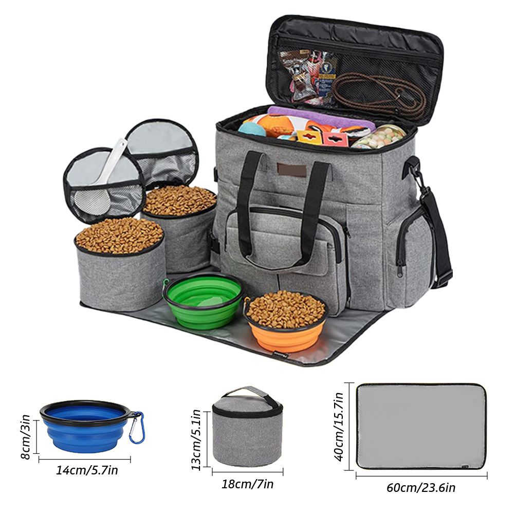 Dog Travel Bag for Supplies Set Includes Pet Travel Bag Organizer for Accessories Ideal Dog Travel Bowls Kit for a Weekend Awa