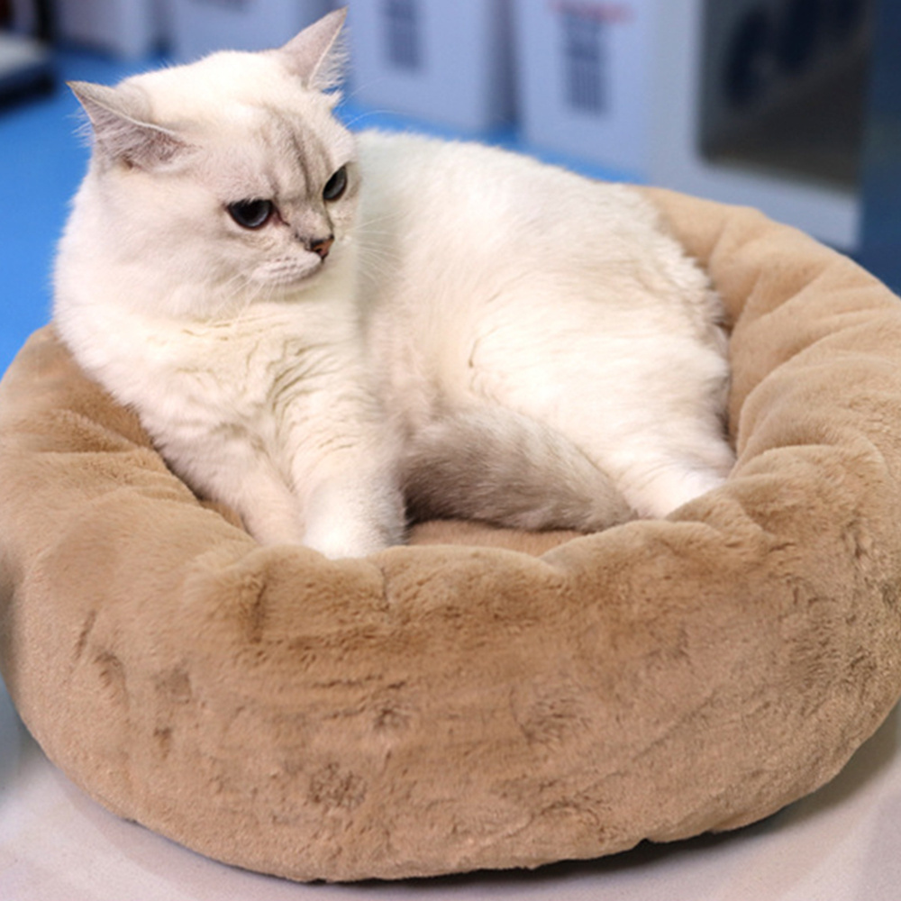 Fleece pet beds & accessories for cats faux fur ultra soft dog pad cat bed plush round donut cuddler pet bed