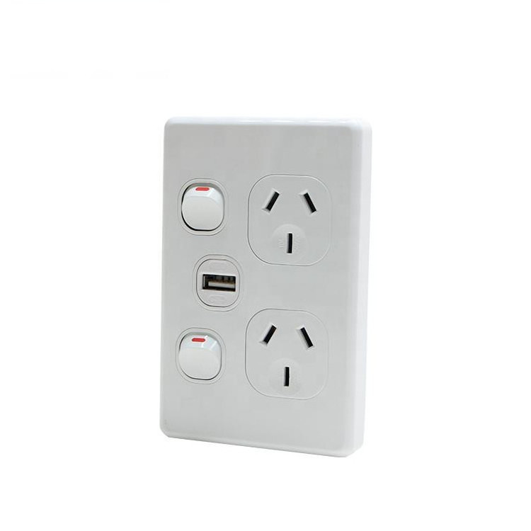 Customized Logo Brand Australian Standard SAA10A Single USB Charger Double Power Point Wall Socket Switch