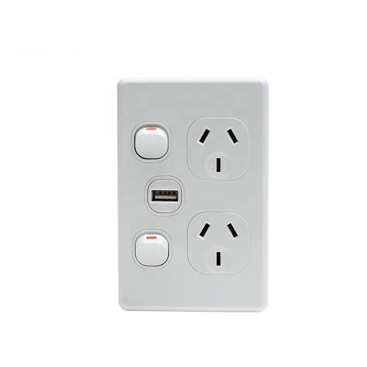 Customized Logo Brand Australian Standard SAA10A Single USB Charger Double Power Point Wall Socket Switch