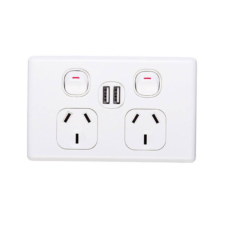 Customized Logo Brand Australian Standard SAA10A Single USB Charger Double Power Point Wall Socket Switch