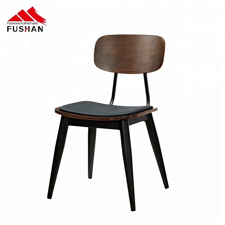 Modern restaurant dining furniture cafe metal frame wooden  chair