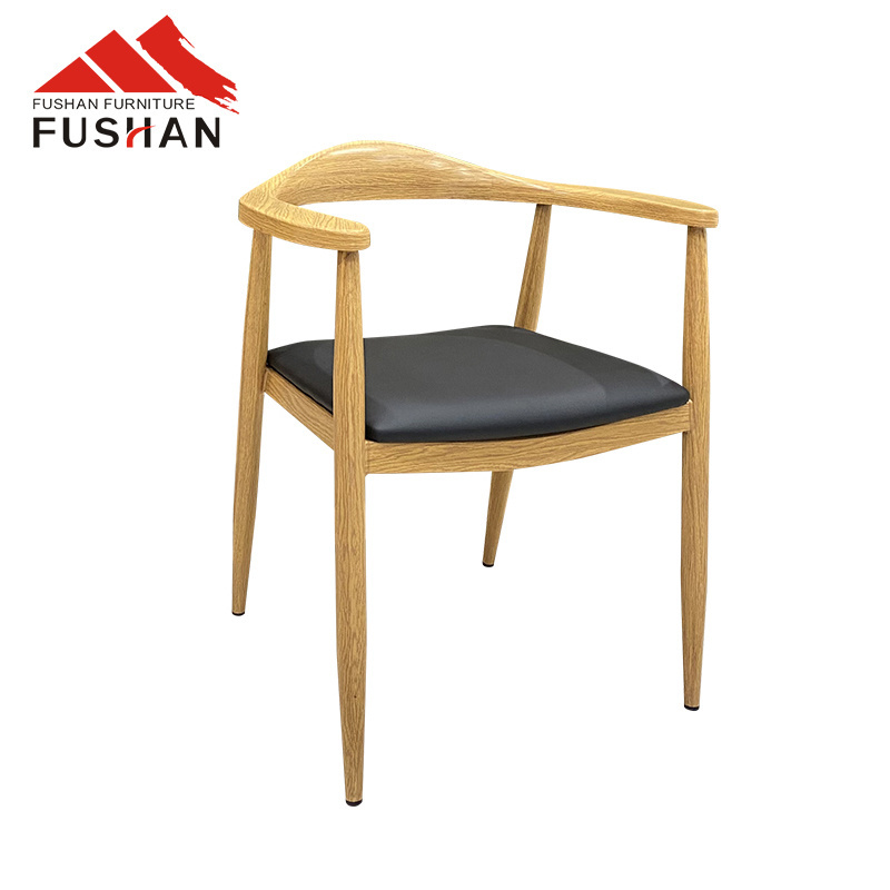 Nordic style hans wegner horn chair with pu seat elbow dining chair wooden like metal chair for restaurant funiture