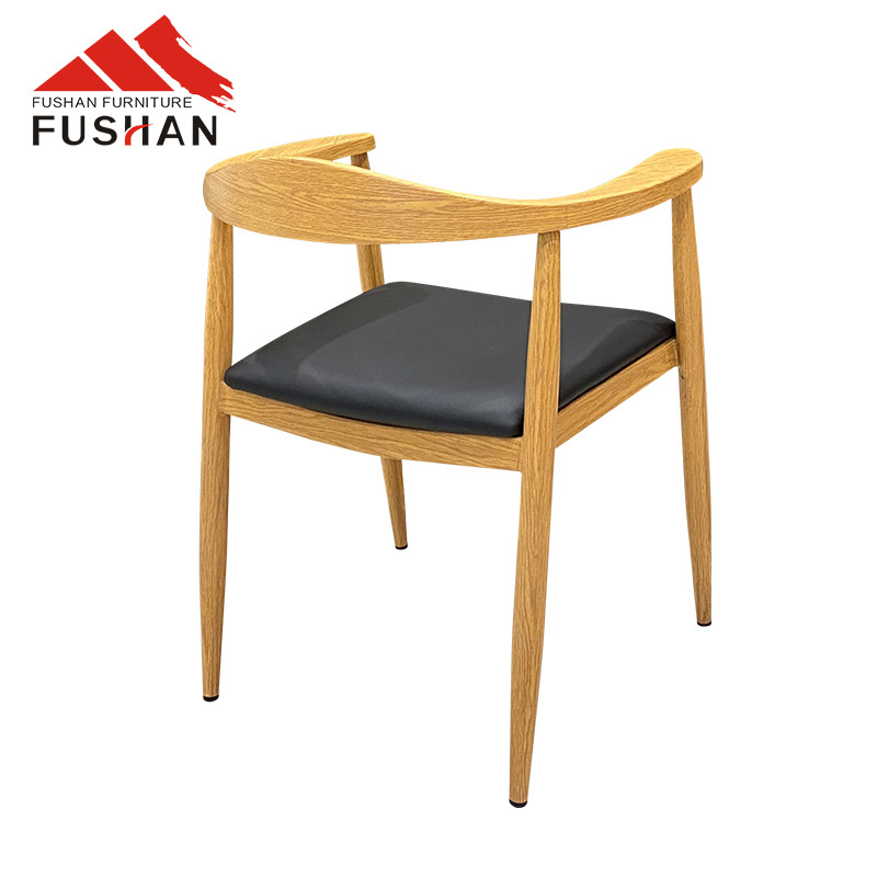 Nordic style hans wegner horn chair with pu seat elbow dining chair wooden like metal chair for restaurant funiture