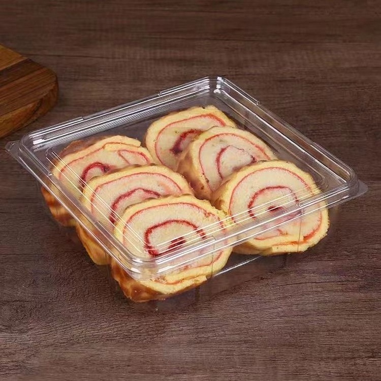 Wholesale Transparent Disposable custom PET Plastic Swiss roll  Container cake packaging