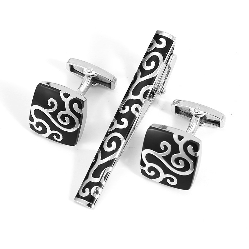 Wholesale Engraved Men Cufflinks And Tie Clips Alloy Metal Cuff links Men Cufflinks And Tie Clip Set For Men