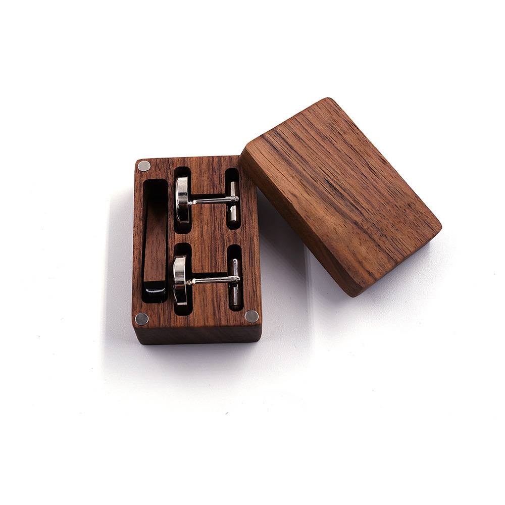 Luxury Wooden Cufflinks And Tie Clip Gift Box Custom Cufflink Wood Box With Name Logo For Wedding Gift