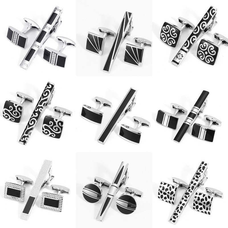 Wholesale Engraved Men Cufflinks And Tie Clips Alloy Metal Cuff links Men Cufflinks And Tie Clip Set For Men