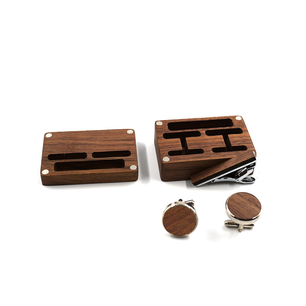 Luxury Wooden Cufflinks And Tie Clip Gift Box Custom Cufflink Wood Box With Name Logo For Wedding Gift