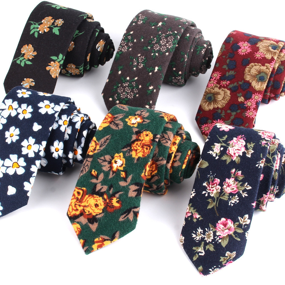 Floral Print Cotton Mens Necktie 6cm Skinny Neck Ties For Men Women Party Wedding Fashion Neckties Custom Slim Neck Tie Cravat