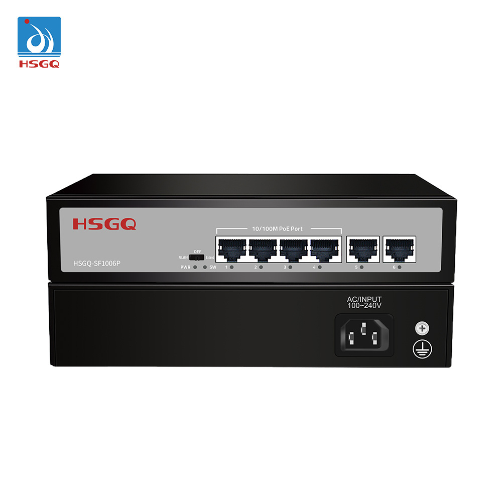 HSGQ-SF1006P Factory OEM/ODM 6 port 1.25Gbps PoE switch with 4 Port 10/100M 2*100M Ethernet Uplink fiber switch