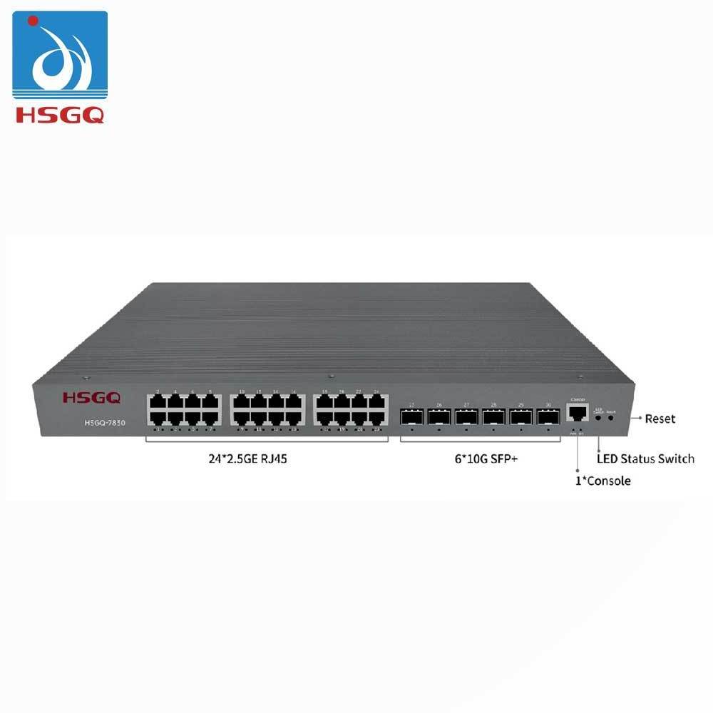 HSGQ-7830 30 Port Network Switch Fiber Optical 24*2.5GE+6*10G SFP+ L3 Managed Industrial Switch