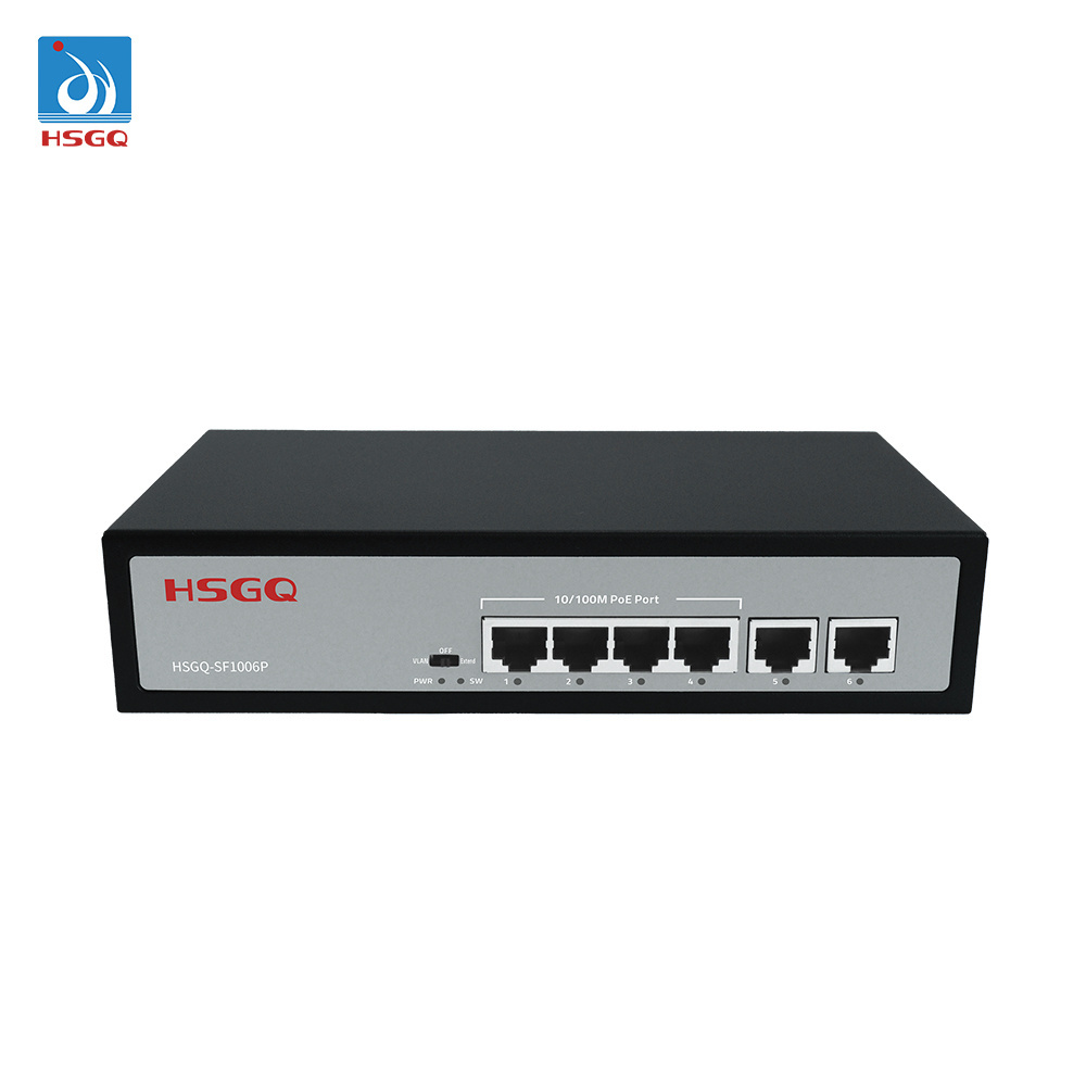 HSGQ-SF1006P Factory OEM/ODM 6 port 1.25Gbps PoE switch with 4 Port 10/100M 2*100M Ethernet Uplink fiber switch