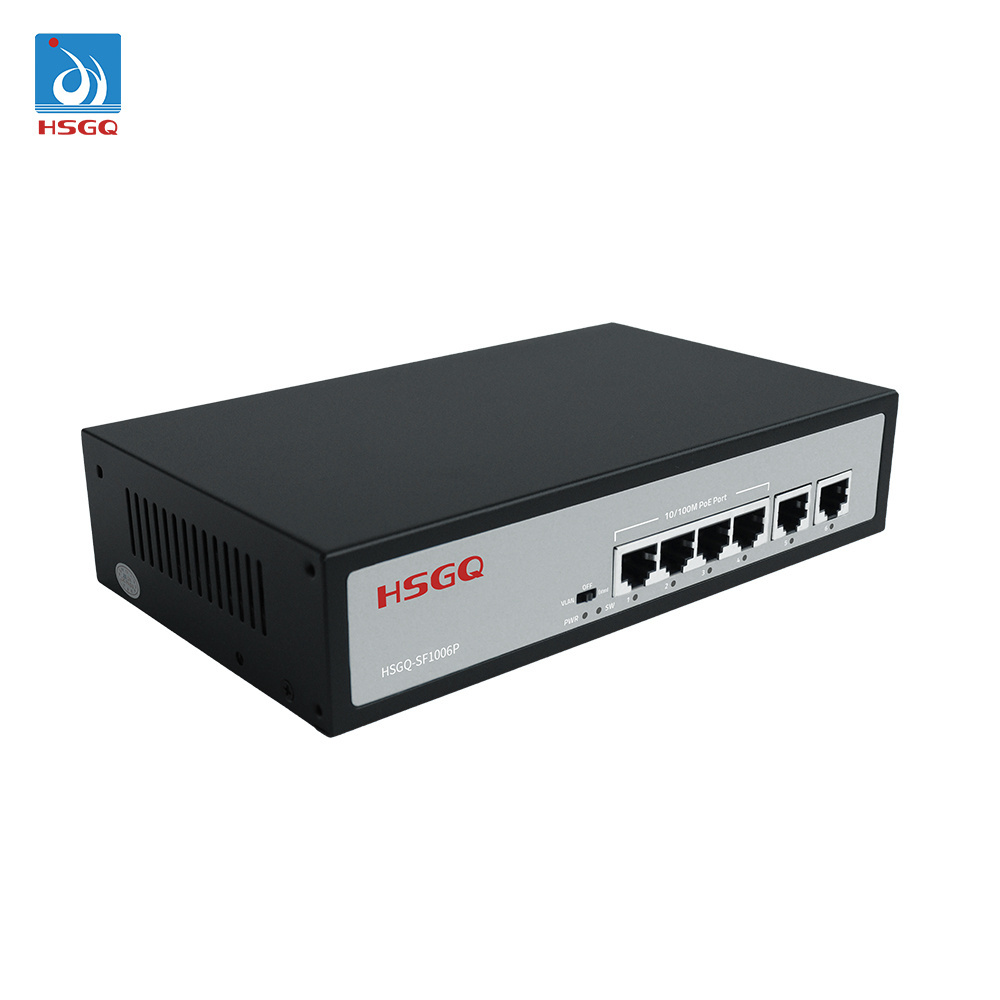 HSGQ-SF1006P Factory OEM/ODM 6 port 1.25Gbps PoE switch with 4 Port 10/100M 2*100M Ethernet Uplink fiber switch