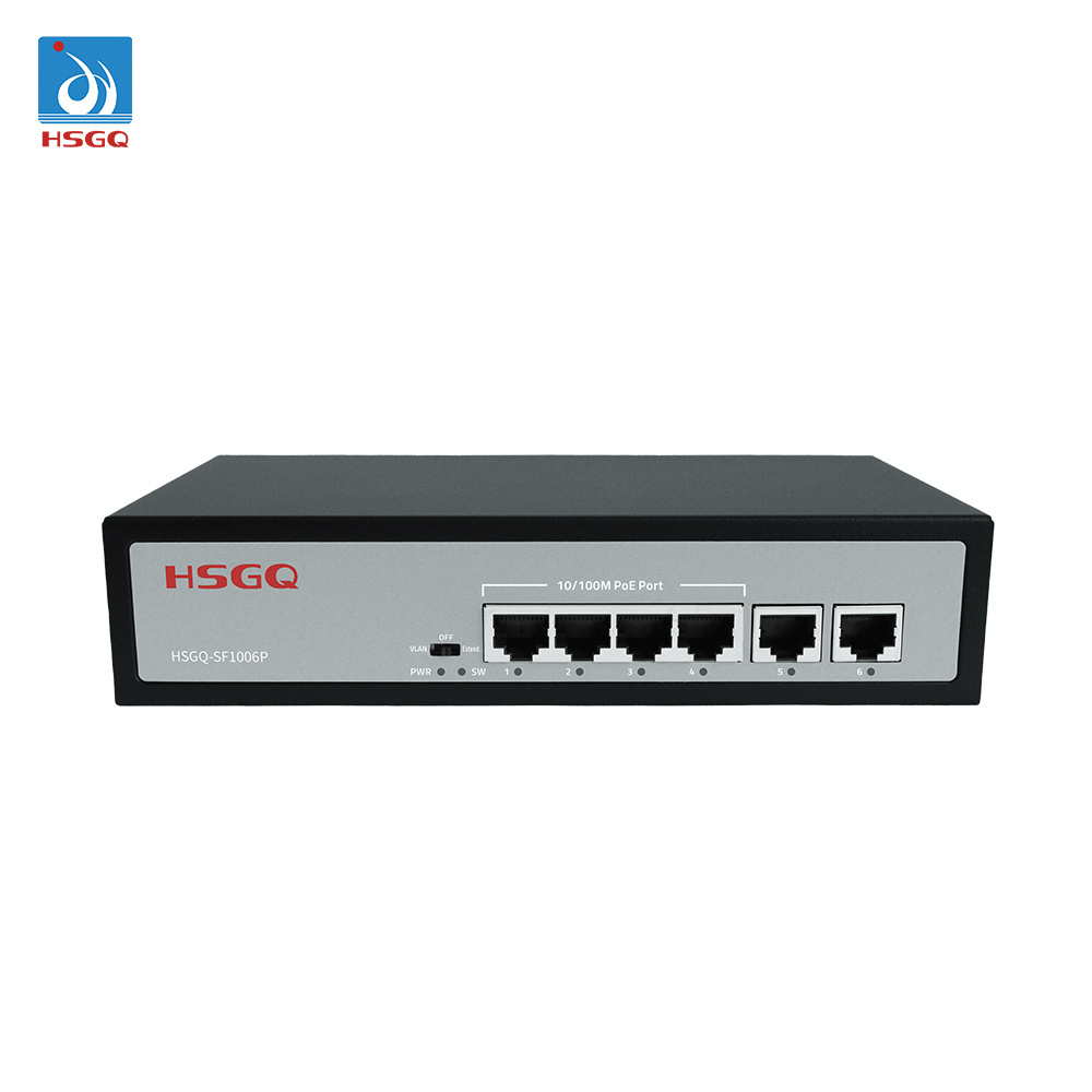 HSGQ-SF1006P Factory OEM/ODM 6 port 1.25Gbps PoE switch with 4 Port 10/100M 2*100M Ethernet Uplink fiber switch