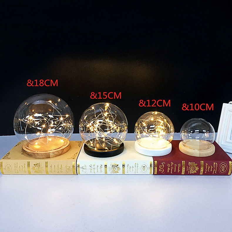 Factory wholesale high quality wooden base ball glass cover for holiday home decoration ornaments immortal flower glass cover