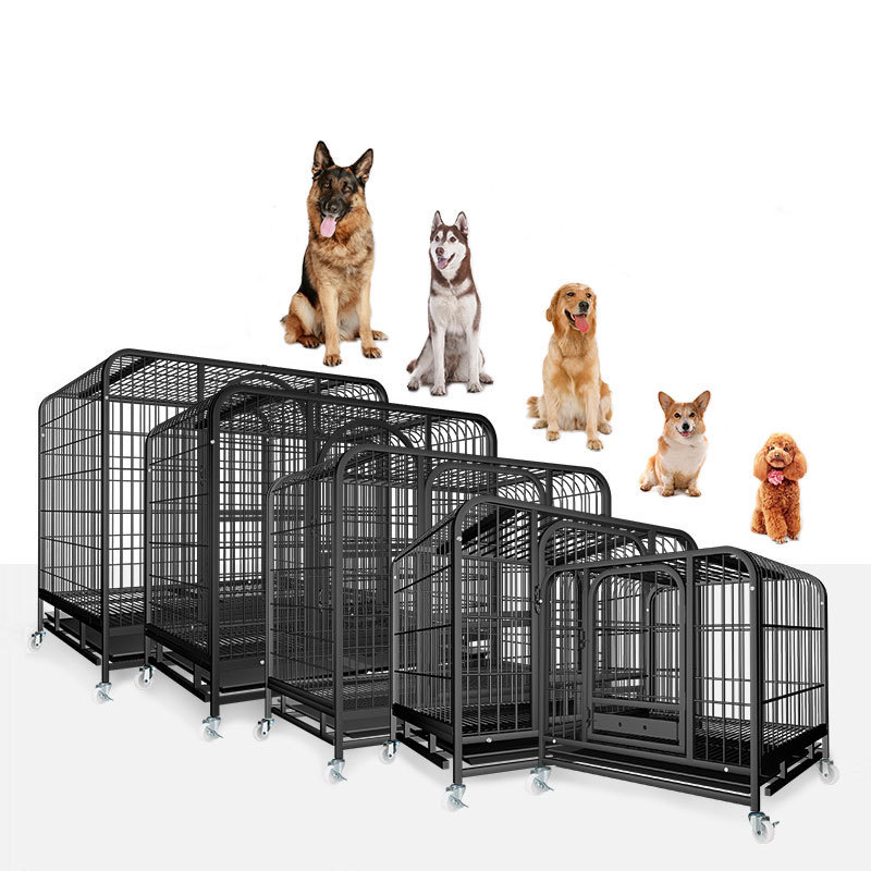 Wholesale Outdoor Heavy Kennel High Strength Stainless Steel Black Large Dog Cage With Wheels