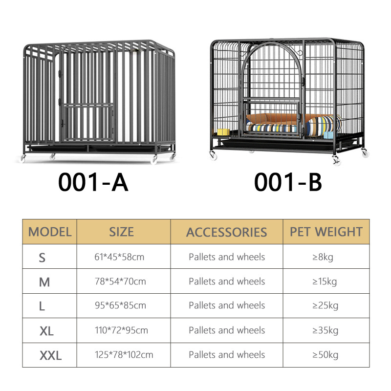 Wholesale Outdoor Heavy Kennel High Strength Stainless Steel Black Large Dog Cage With Wheels