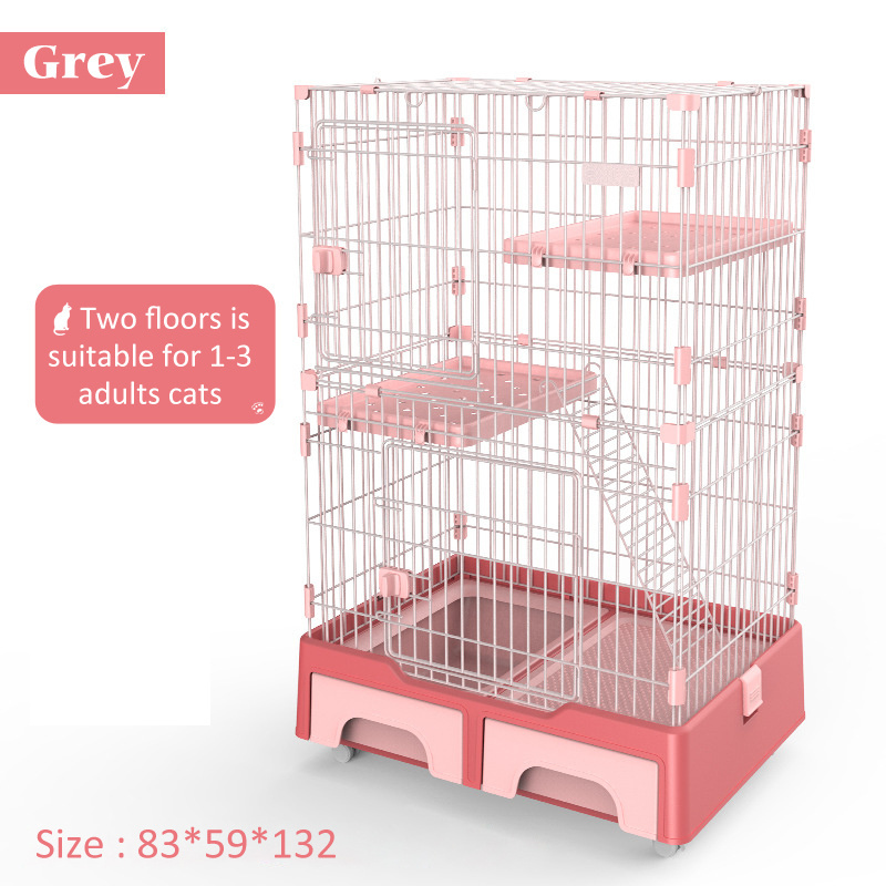 Wholesale 3-Layer Metal Large Universal Wheel Removable Stainless Steel Wire Cat House Cage With Litter Box And Storage Box