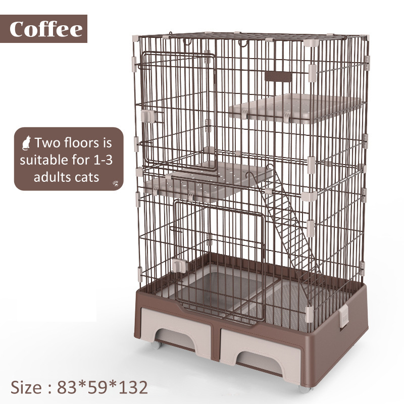 Wholesale 3-Layer Metal Large Universal Wheel Removable Stainless Steel Wire Cat House Cage With Litter Box And Storage Box