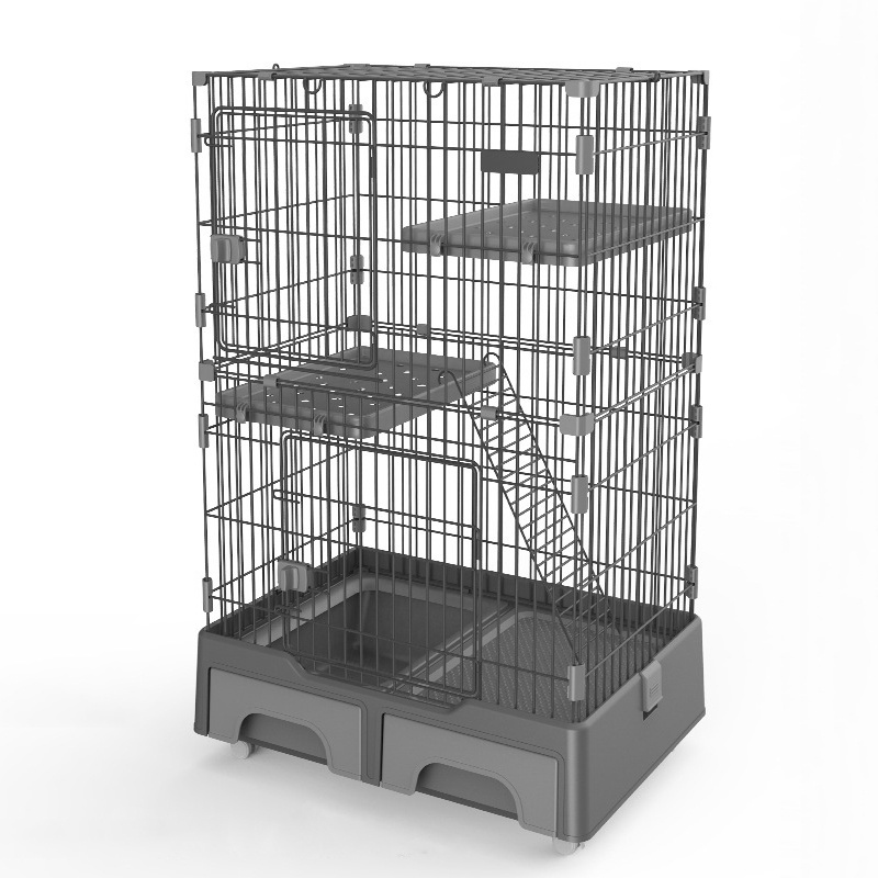 Wholesale 3-Layer Metal Large Universal Wheel Removable Stainless Steel Wire Cat House Cage With Litter Box And Storage Box