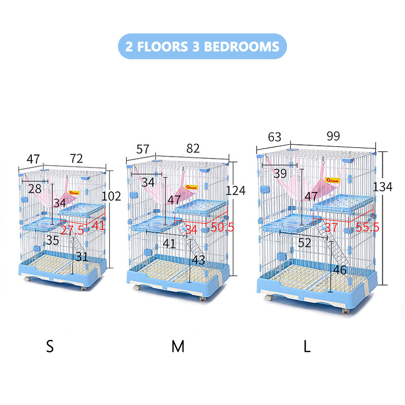 Wholesale Cheap 3-Story Home Pet Habitat Metal Large Stainless Steel Wire Cat Villa House Cage With Wheels Movable