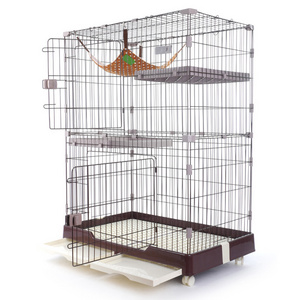 Wholesale Cheap 3-Story Home Pet Habitat Metal Large Stainless Steel Wire Cat Villa House Cage With Wheels Movable