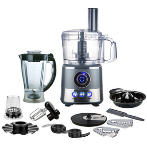 Plastic blender CB EMC GS CE ETL approval 1.75L 7 cups plastic 10 in 1 10 speed blue light food processor with multiple blade