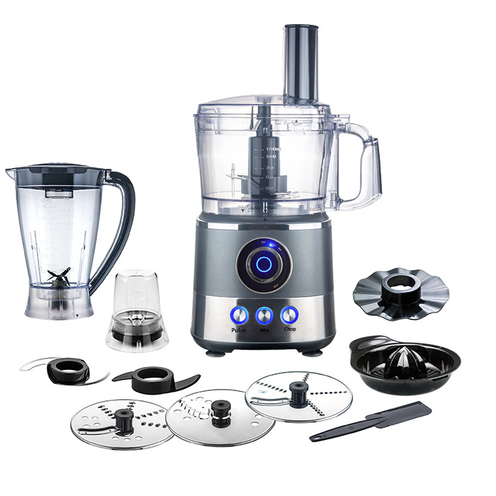 Plastic blender CB EMC GS CE ETL approval 1.75L 7 cups plastic 10 in 1 10 speed blue light food processor with multiple blade