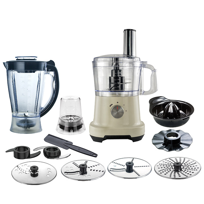 BPA free 1.2L 1.75L 500W plastic housing blending grinding slicing 10 in 1 multiple purposes food processor