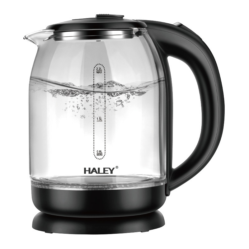 HALEY Hot Selling Electric Glass Kettle Hot Water Fast Boiler Tea Maker Blue Led Light 2.2l Glass Kettle