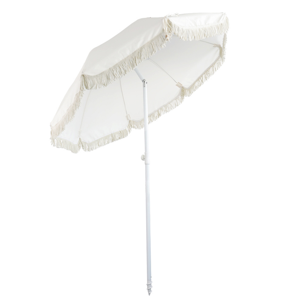 200CM Aluminum luxury white beach umbrella with fringe