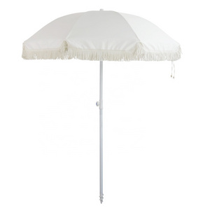 200CM Aluminum luxury white beach umbrella with fringe