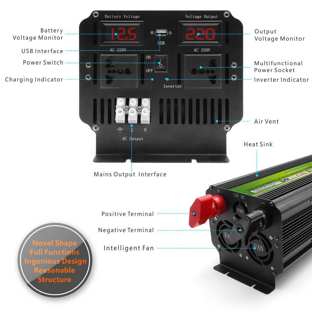 HOULI Ups Inverter Transformer USB Converter Adapter 5000W / 10000W 12V To 220V Modified UPS Charger Power Inverter