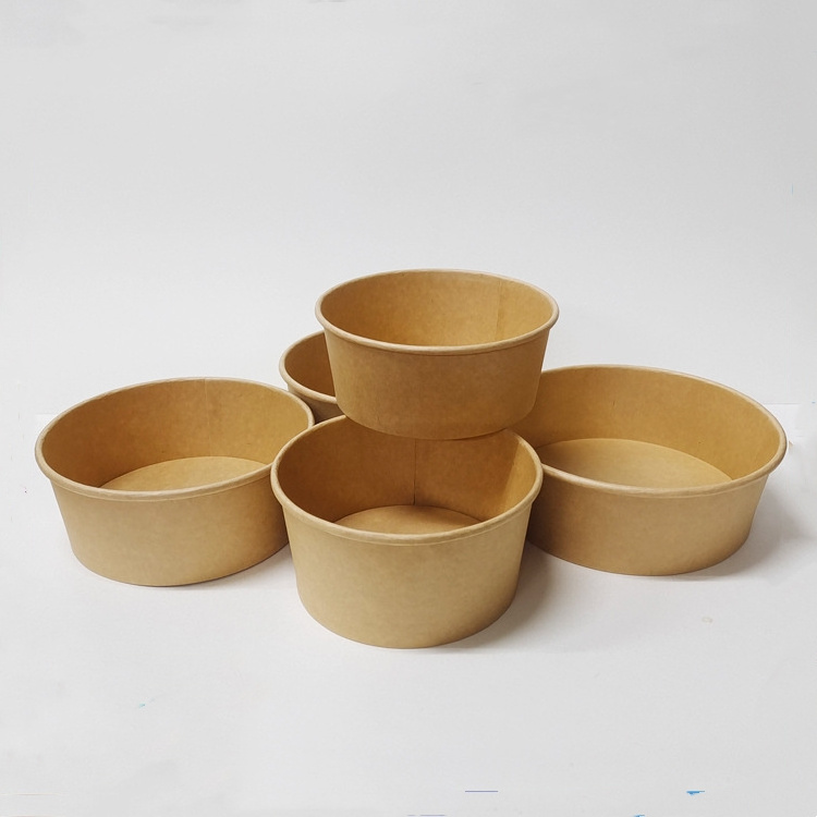 Food grade friendly kraft paper salad bowl with lid,Paper Bowl Round Take Away Packaging Box Porridge Soup Bucket