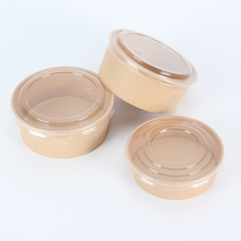 Food grade friendly kraft paper salad bowl with lid,Paper Bowl Round Take Away Packaging Box Porridge Soup Bucket