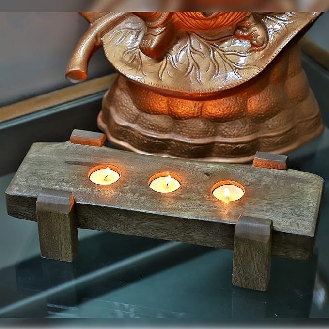 New Design home Decor Wooden Candle Stand 3 Holes Candle Holder Rustic Decoration For Home