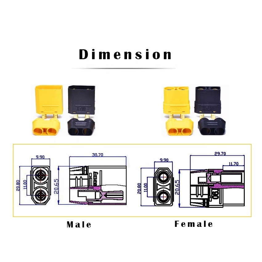 Male To Female Xt90-stecker RC Plug Socket Connecter Cable Amass XT90H-F XT90s XT90-s Black XT90 F XT90H Connector For Drone