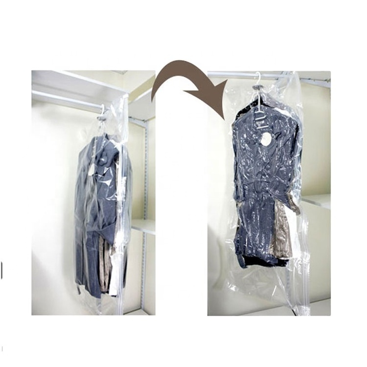 Space saver vacuum storage hanger bags for clothes dress