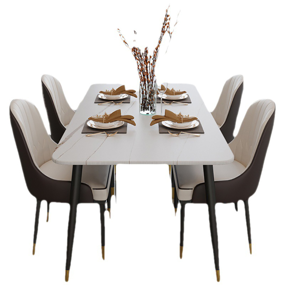 China supplies Wholesale dining room furniture Natural White marble dining table Gold base luxury modern dining room table set