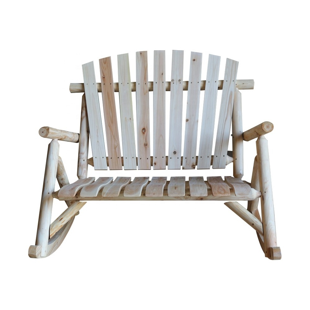 Chinese manufacturer supply outdoor garden wooden  rocking chair log double rocking chair