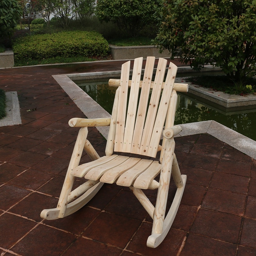 Quick delivery wooden log rocking chair portable adirondack style rocking chair