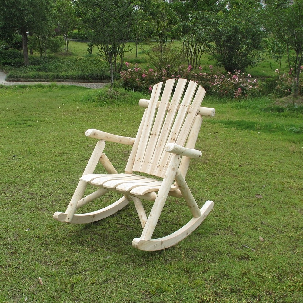 Quick delivery wooden log rocking chair portable adirondack style rocking chair