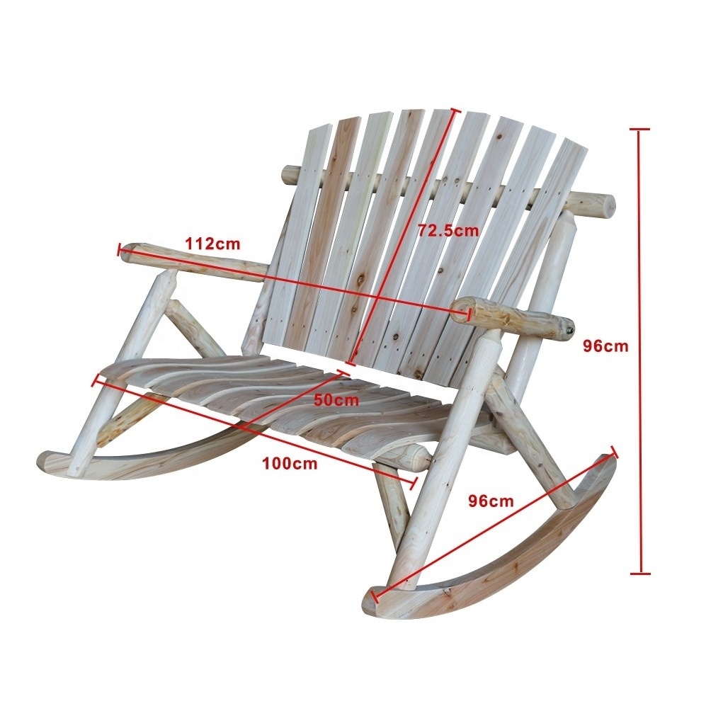 Chinese manufacturer supply outdoor garden wooden  rocking chair log double rocking chair