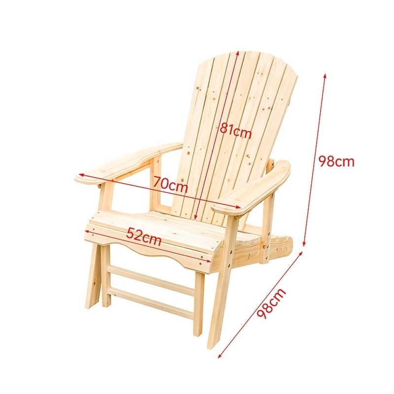 China supplier cheap patio garden fir wooden adirondack chair with pull out ottoman