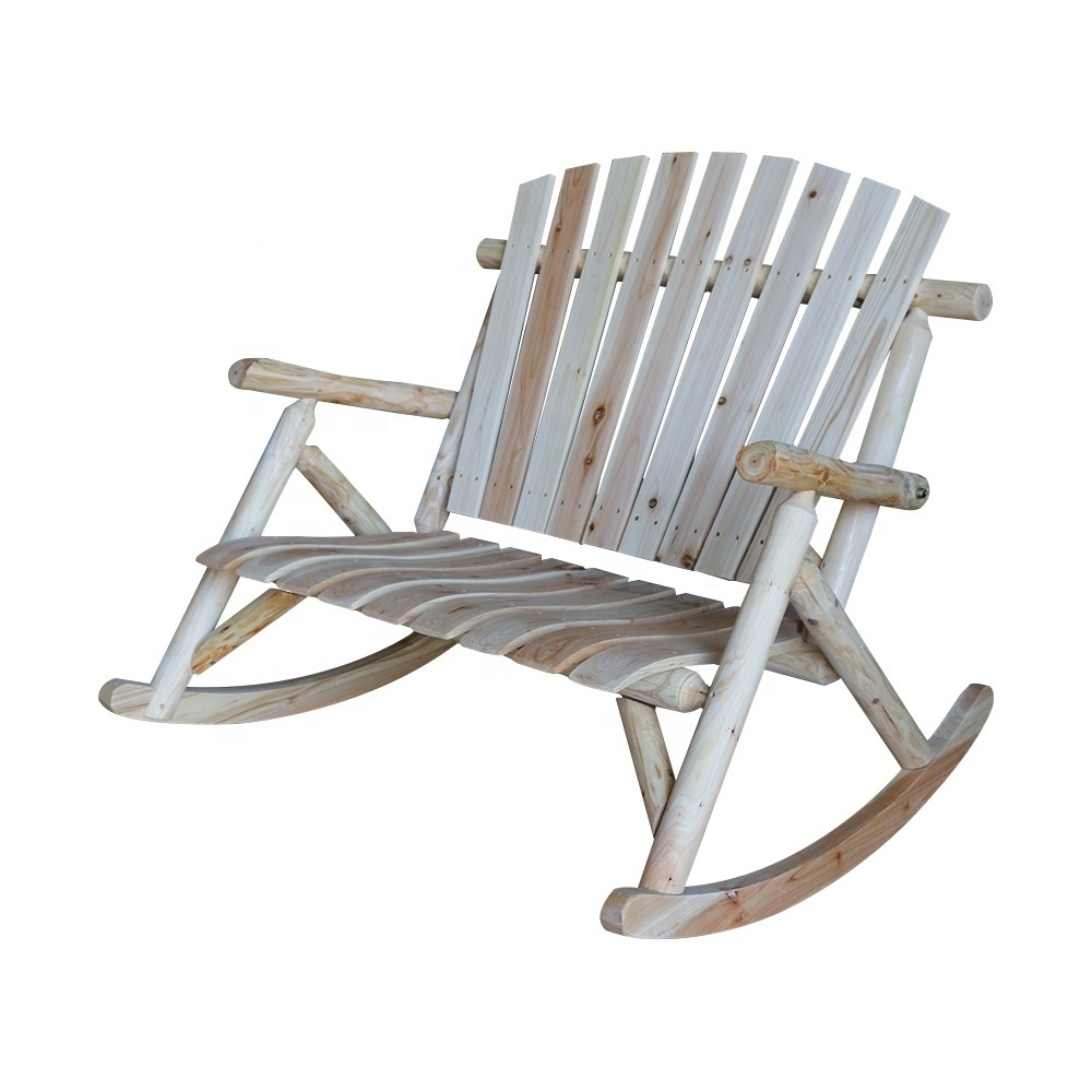 Chinese manufacturer supply outdoor garden wooden  rocking chair log double rocking chair