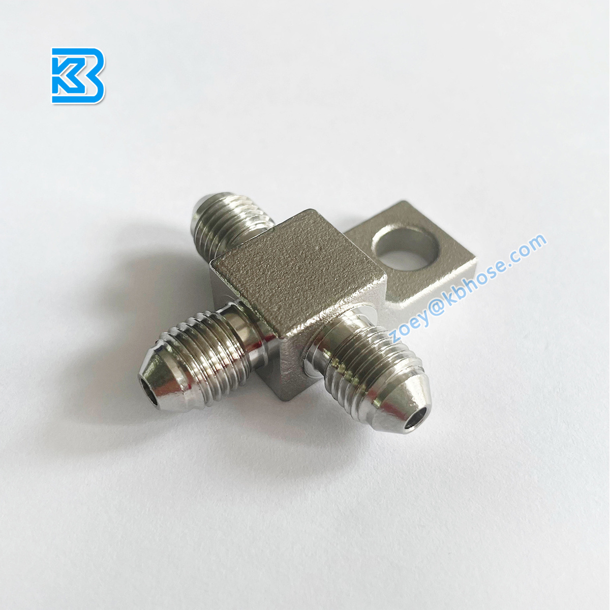 Kangbo Stainless Steel Tee Block Male Brake Hose Fittings AN3 3-Way 3/8-24unf Tee Joint with Locating Nut